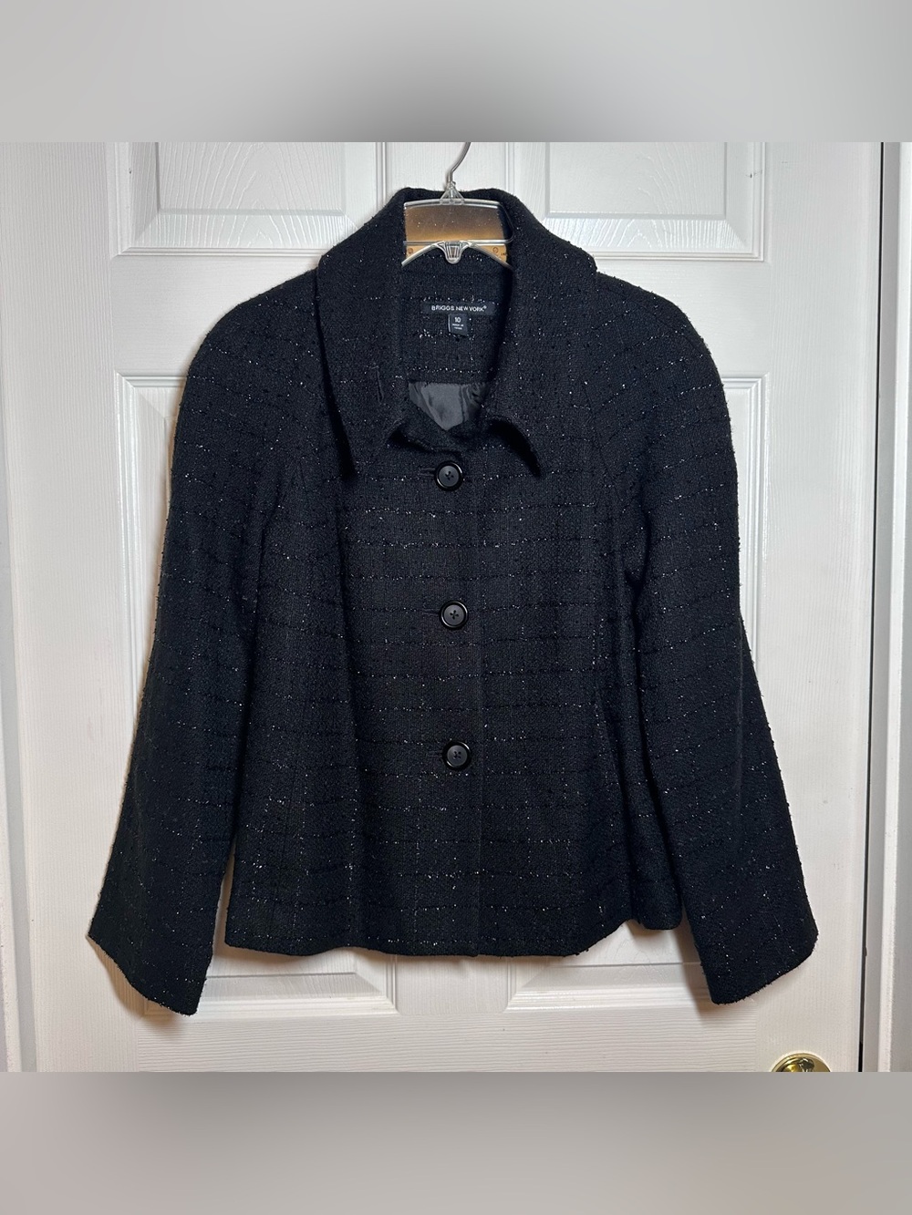 Briggs New York Coat Women's Size 10 Black Metallic Boucle Button Up Jacket